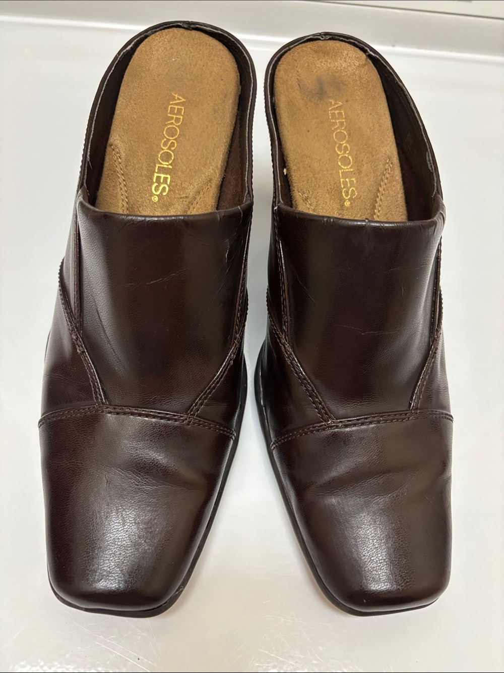 AEROSOLES Chocolate Brown Leather Slip-On Heels